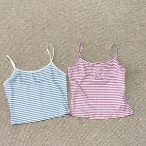 Striped Spaghetti Strap Tank Tops - Pink & Light Blue